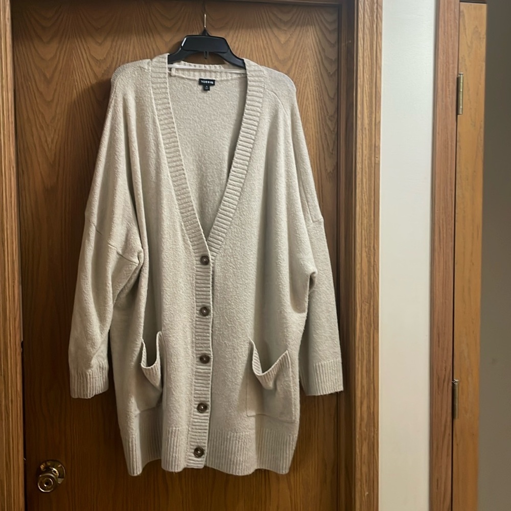 Torrid long tan boyfriend cardigan size 4